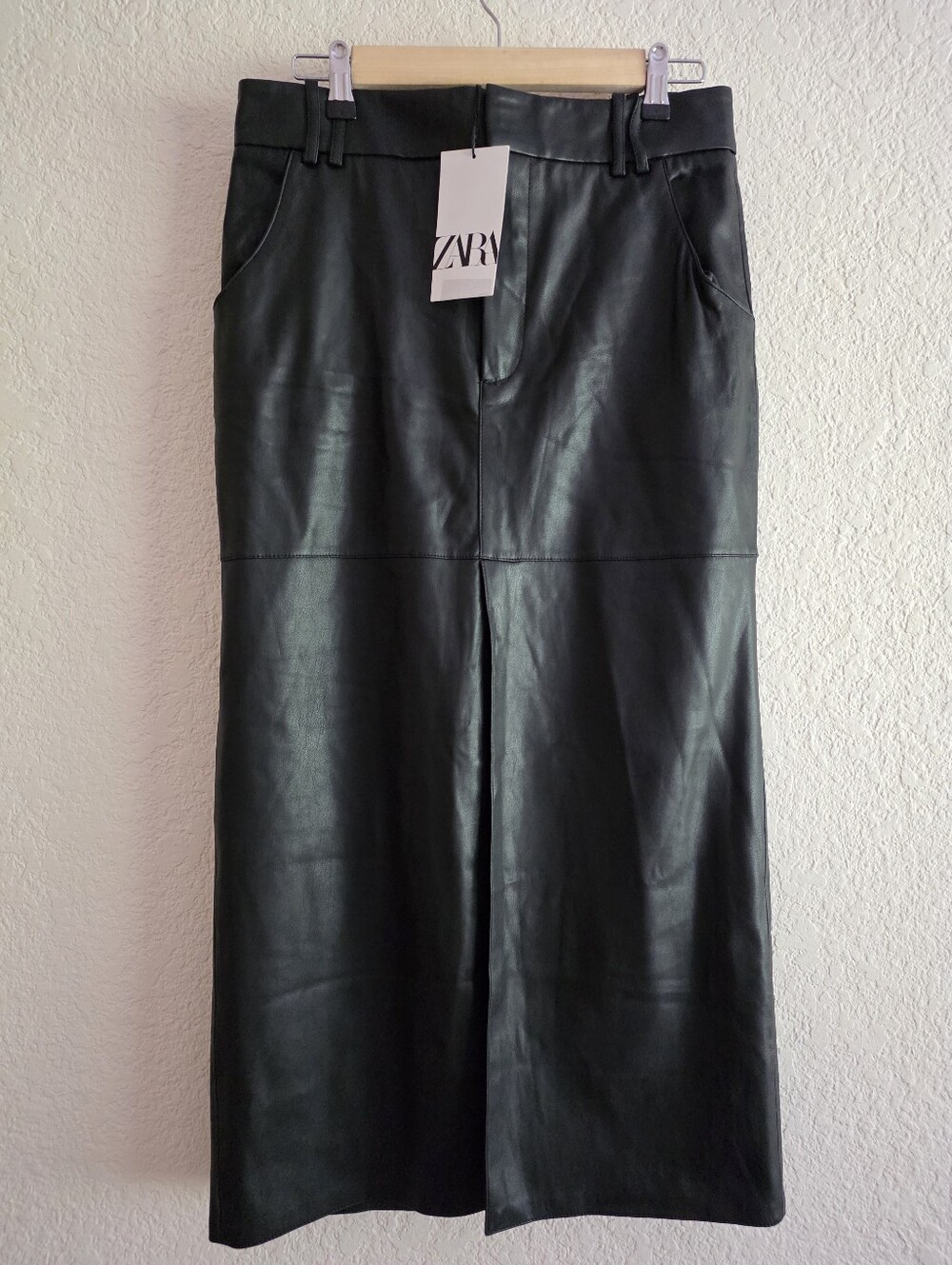 Zara Faux Leather Midi Black Skirt L - Picture 8 of 10